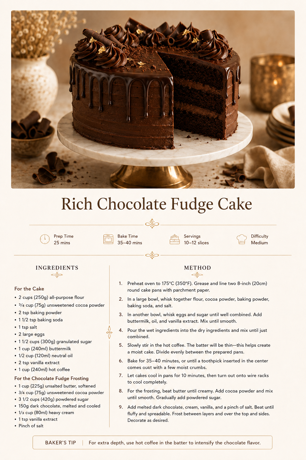 Chocolate cake recipe page from 101CAKE